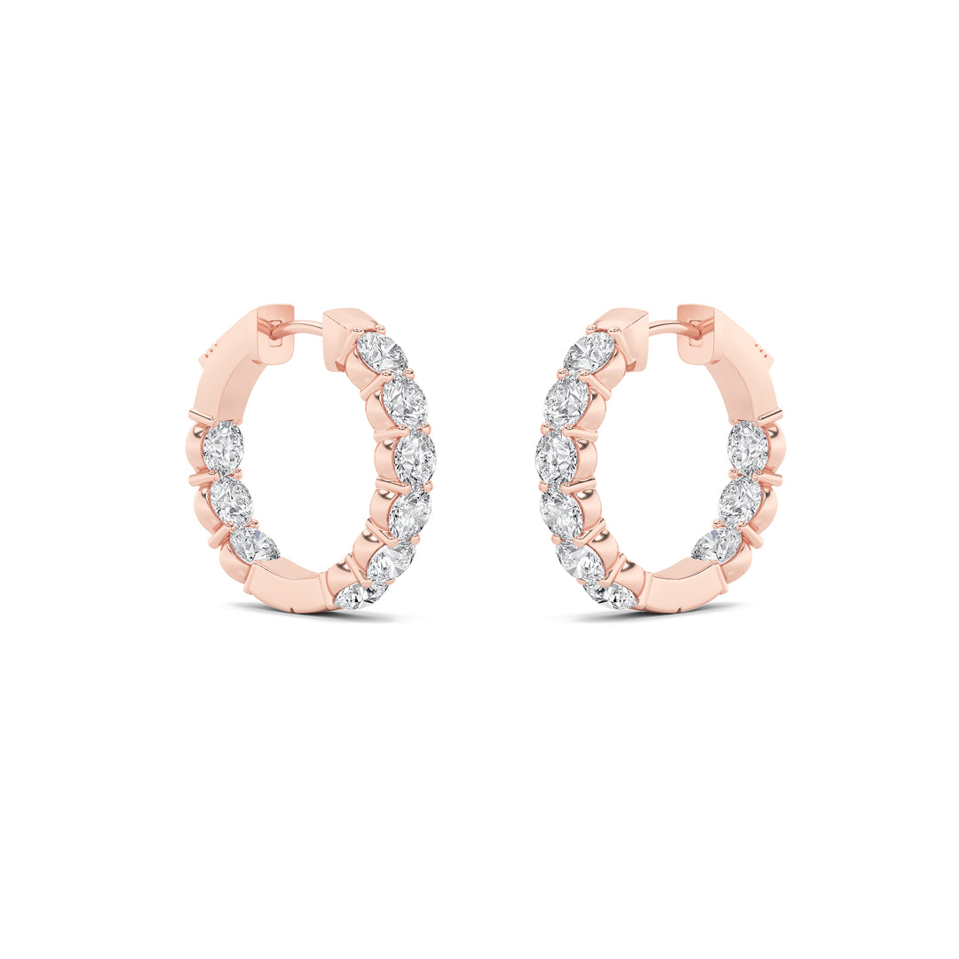 3Cttw Round Shaped Lab Grown Diamond (F/VS) Inside out Hoop Earrings in 14K Gold