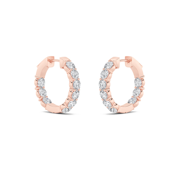 3Cttw Round Shaped Lab Grown Diamond (F/VS) Inside out Hoop Earrings in 14K Gold