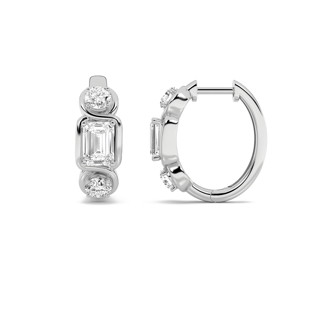 2.5Cttw Emerald Shaped Lab Grown Diamond (F/VS) Three Stone Earrings in 14K Gold