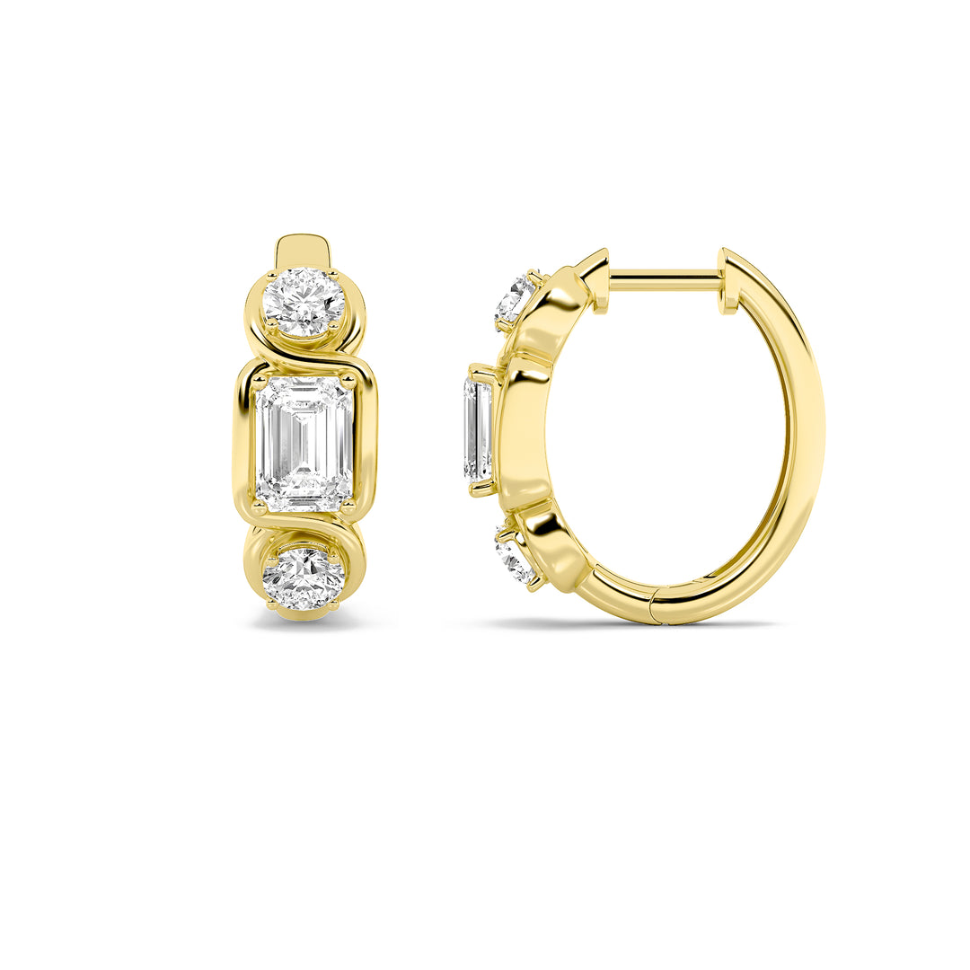 2.5Cttw Emerald Shaped Lab Grown Diamond (G/VS) Three Stone Earrings in 14K Gold