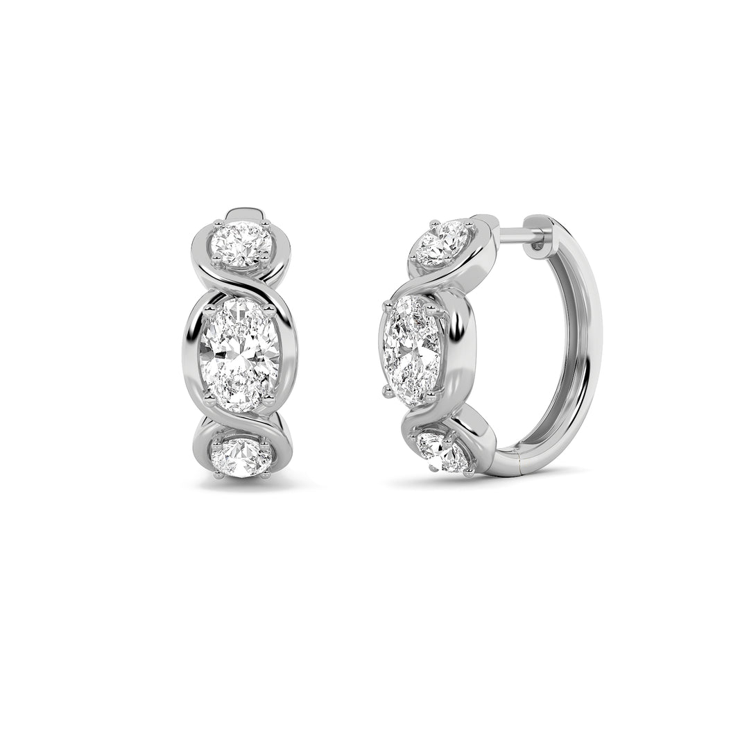 2.5Cttw Oval Shaped Lab Grown Diamond (F/VS) Three Stone Huggie Earrings in 14K Gold