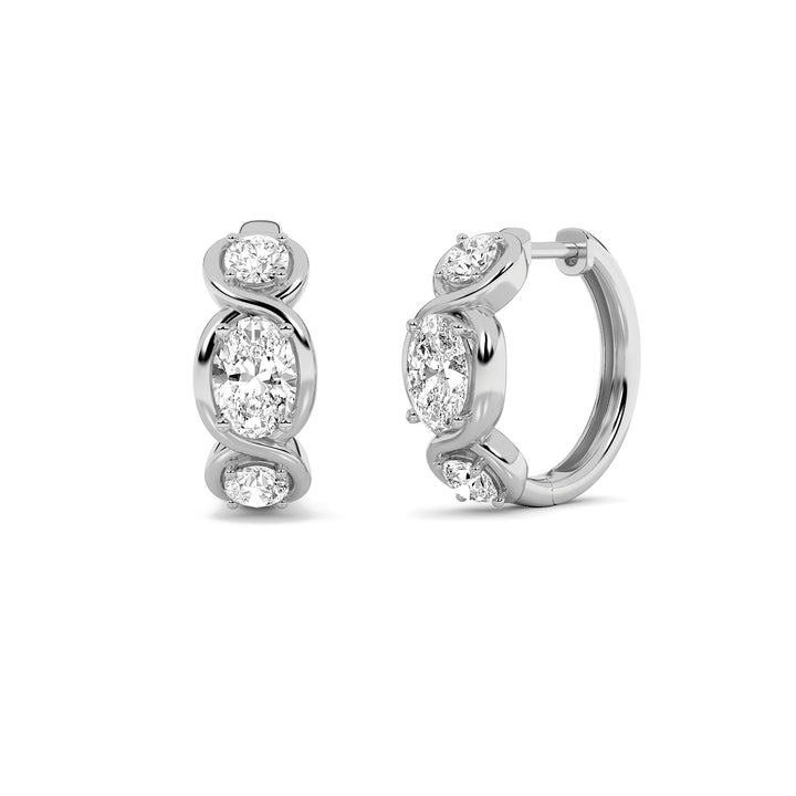 2.5Cttw Oval Shaped Lab Grown Diamond (F/VS) Three Stone Huggie Earrings in 14K Gold