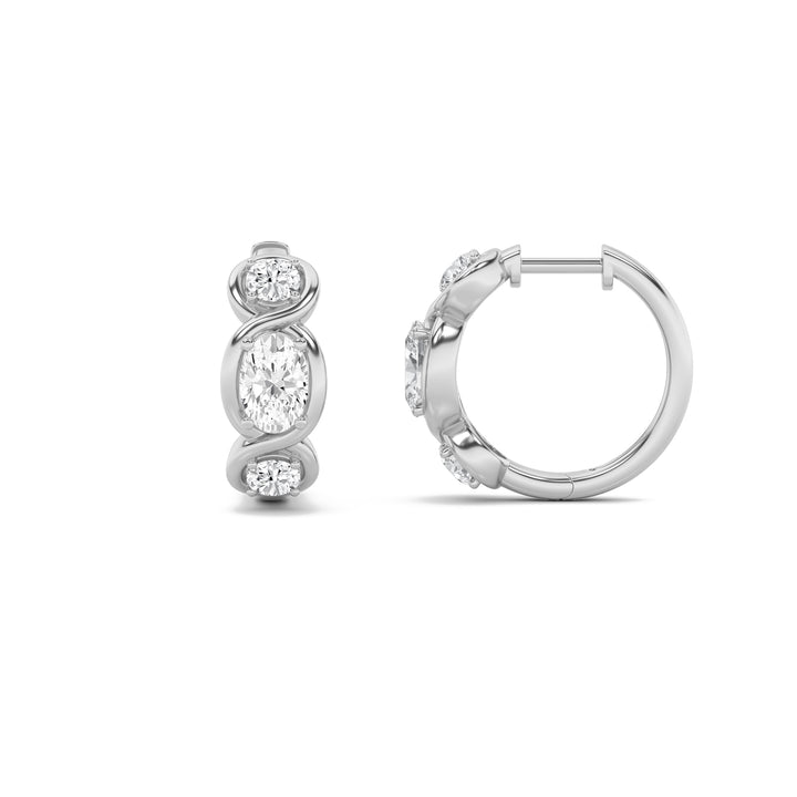 2.5Cttw Oval Shaped Lab Grown Diamond (G/VS) Three Stone Huggie Earrings in 14K Gold