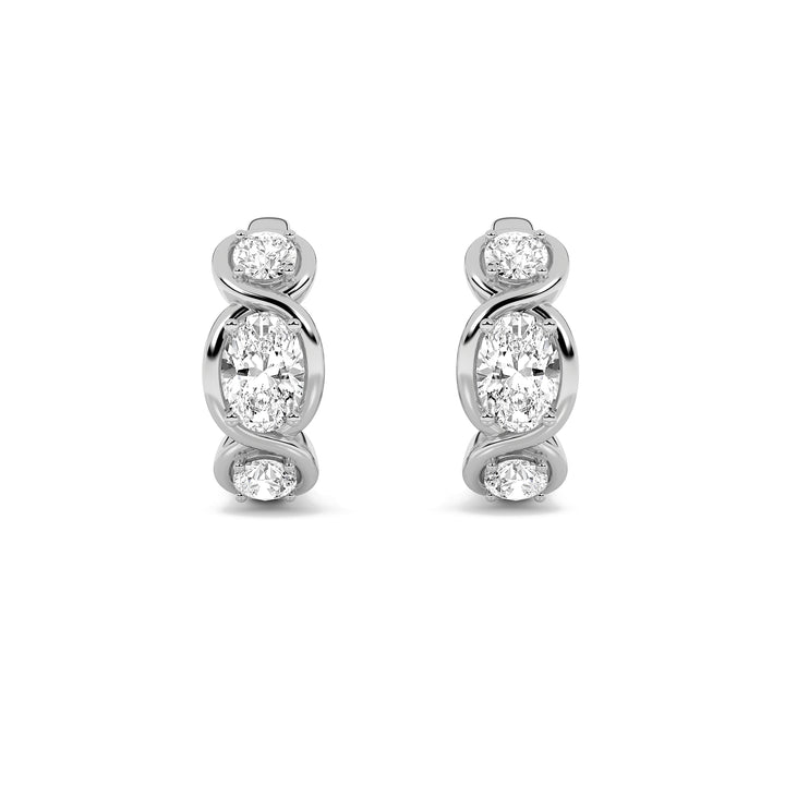 2.5Cttw Oval Shaped Lab Grown Diamond (G/VS) Three Stone Huggie Earrings in 14K Gold