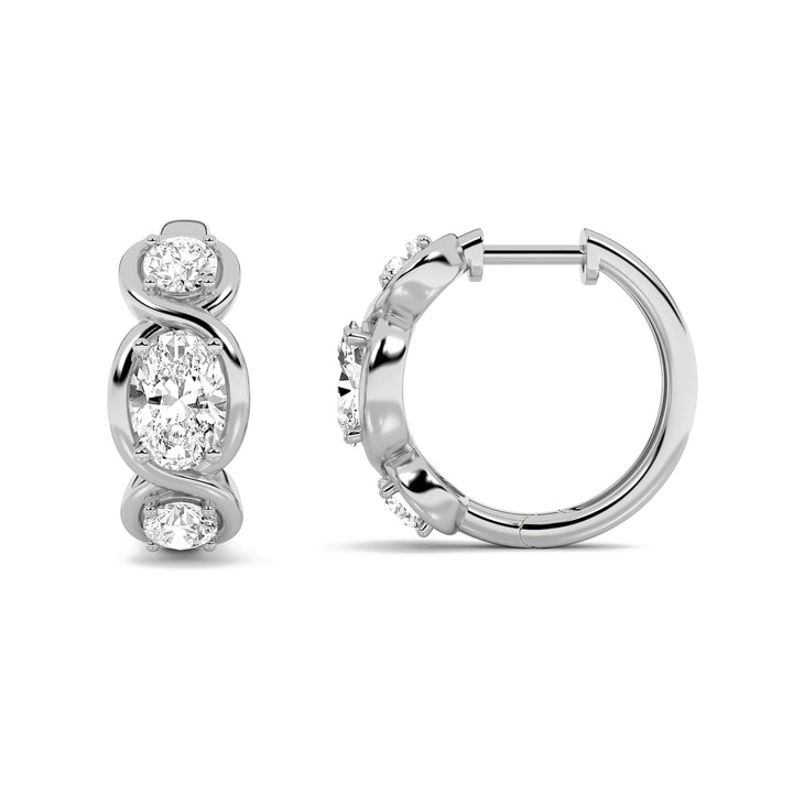 2.5Cttw Oval Shaped Lab Grown Diamond (F/VVS) Three Stone Huggie Earrings in 14K Gold
