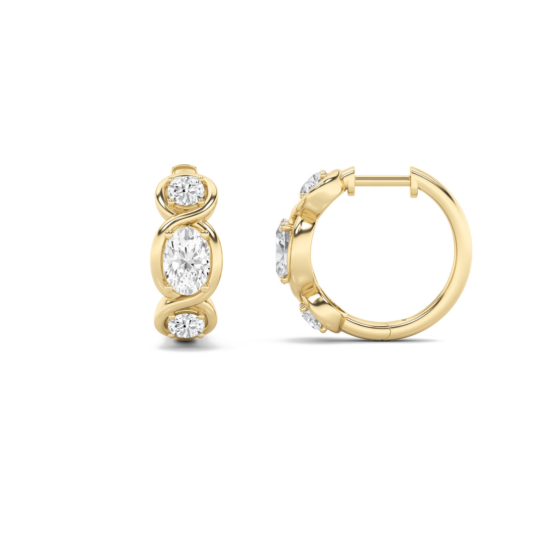 2.5Cttw Oval Shaped Lab Grown Diamond (G/VS) Three Stone Huggie Earrings in 14K Gold