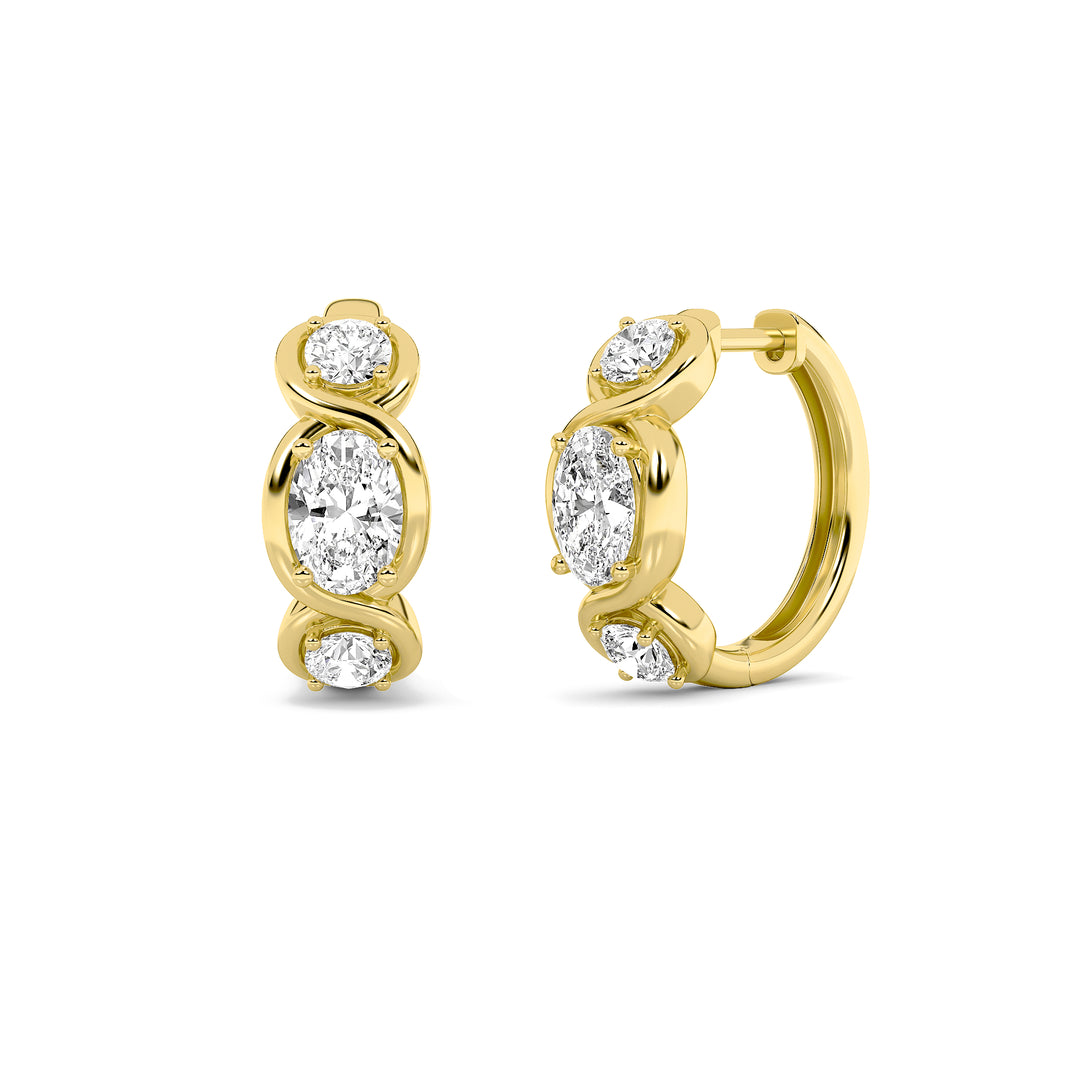 2.5Cttw Oval Shaped Lab Grown Diamond (G/VS) Three Stone Huggie Earrings in 14K Gold
