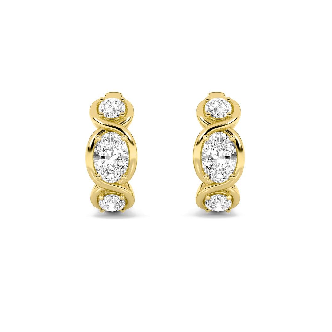 2.5Cttw Oval Shaped Lab Grown Diamond (G/VS) Three Stone Huggie Earrings in 14K Gold