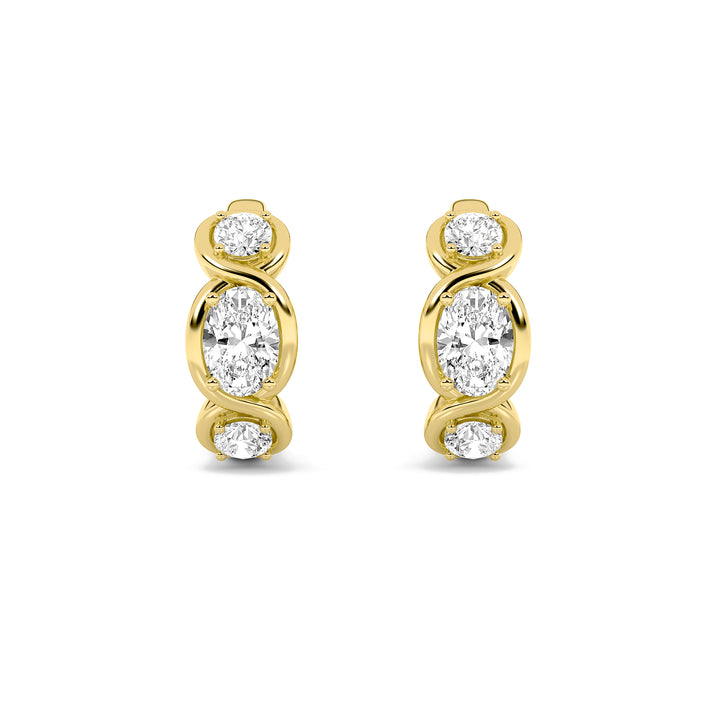 2.5Cttw Oval Shaped Lab Grown Diamond (G/VS) Three Stone Huggie Earrings in 14K Gold