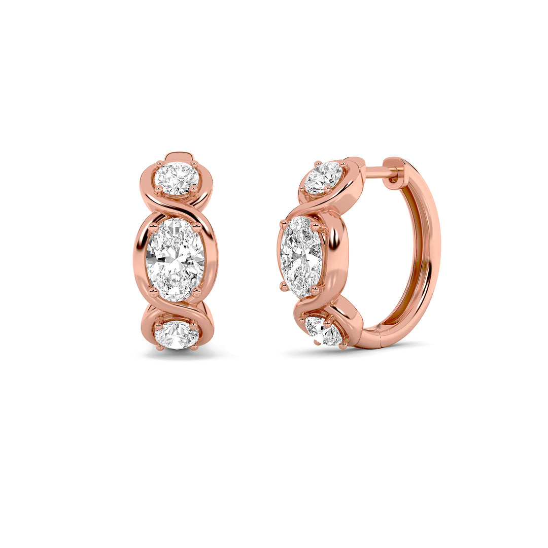 2.5Cttw Oval Shaped Lab Grown Diamond (F/VVS) Three Stone Huggie Earrings in 14K Gold