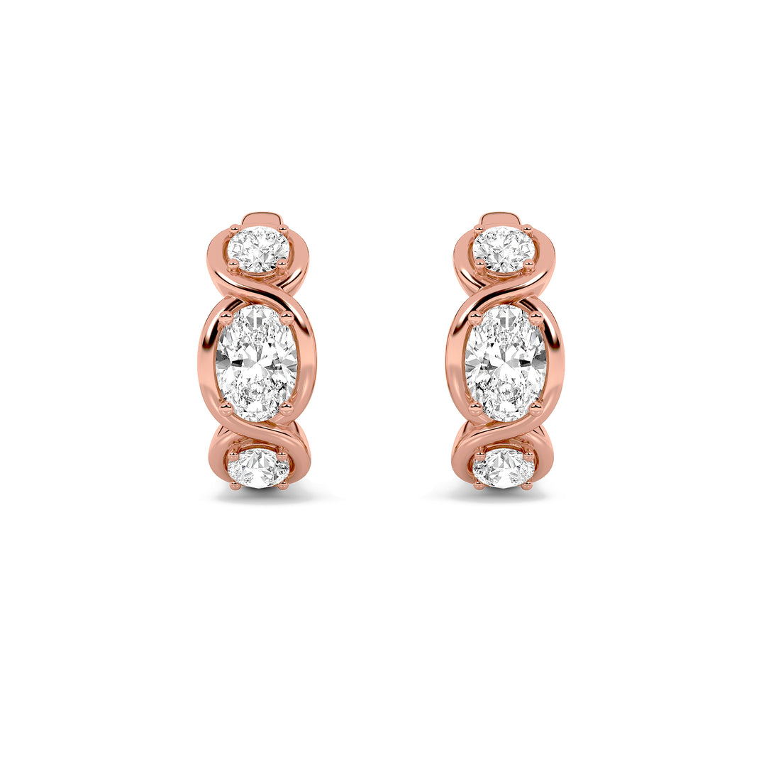 2.5Cttw Oval Shaped Lab Grown Diamond (F/VVS) Three Stone Huggie Earrings in 14K Gold