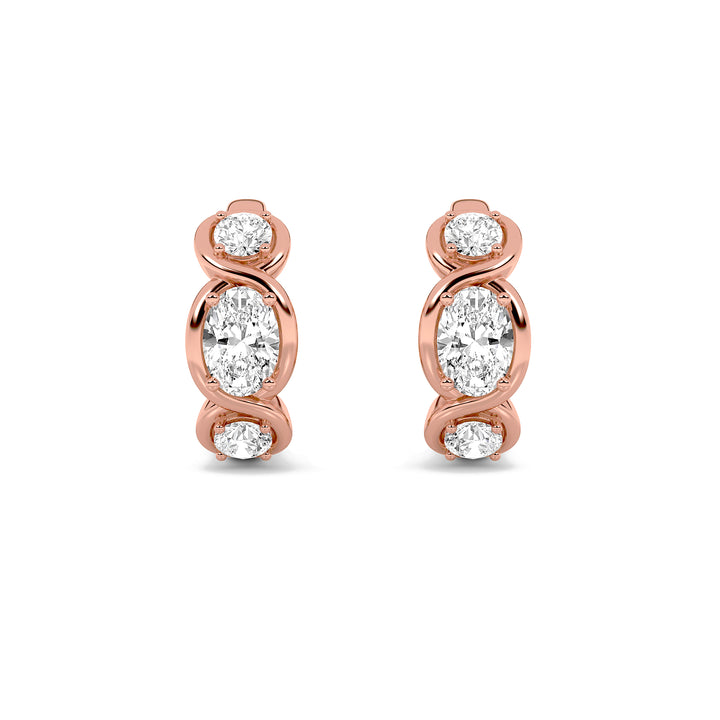 2.5Cttw Oval Shaped Lab Grown Diamond (F/VVS) Three Stone Huggie Earrings in 14K Gold