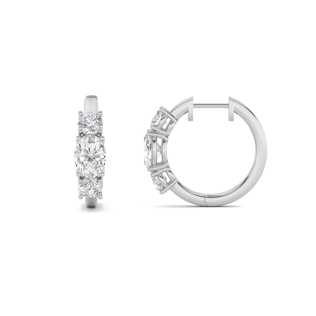 2.5Cttw Oval Shaped Lab Grown Diamond (G/VS) Three Stone Huggie Earrings in 14K Gold