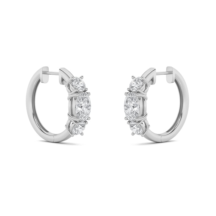 2.5Cttw Oval Shaped Lab Grown Diamond (G/VS) Three Stone Huggie Earrings in 14K Gold