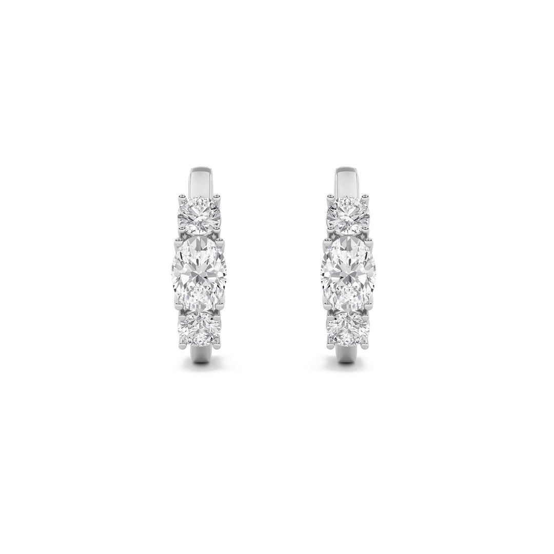 2.5Cttw Oval Shaped Lab Grown Diamond (G/VS) Three Stone Huggie Earrings in 14K Gold