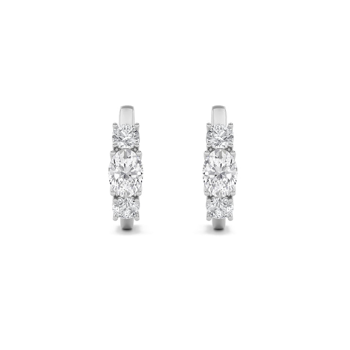 2.5Cttw Oval Shaped Lab Grown Diamond (G/VS) Three Stone Huggie Earrings in 14K Gold