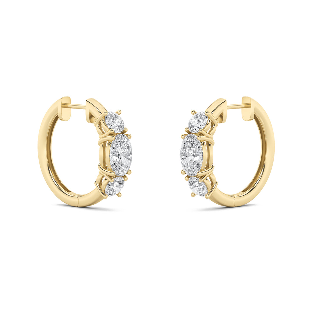 2.5Cttw Oval Shaped Lab Grown Diamond (F/VS) Three Stone Huggie Earrings in 14K Gold