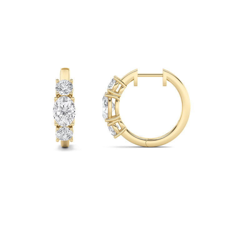 2.5Cttw Oval Shaped Lab Grown Diamond (G/VS) Three Stone Huggie Earrings in 14K Gold