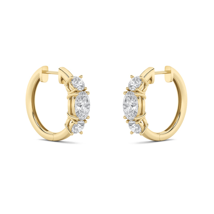 2.5Cttw Oval Shaped Lab Grown Diamond (G/VS) Three Stone Huggie Earrings in 14K Gold