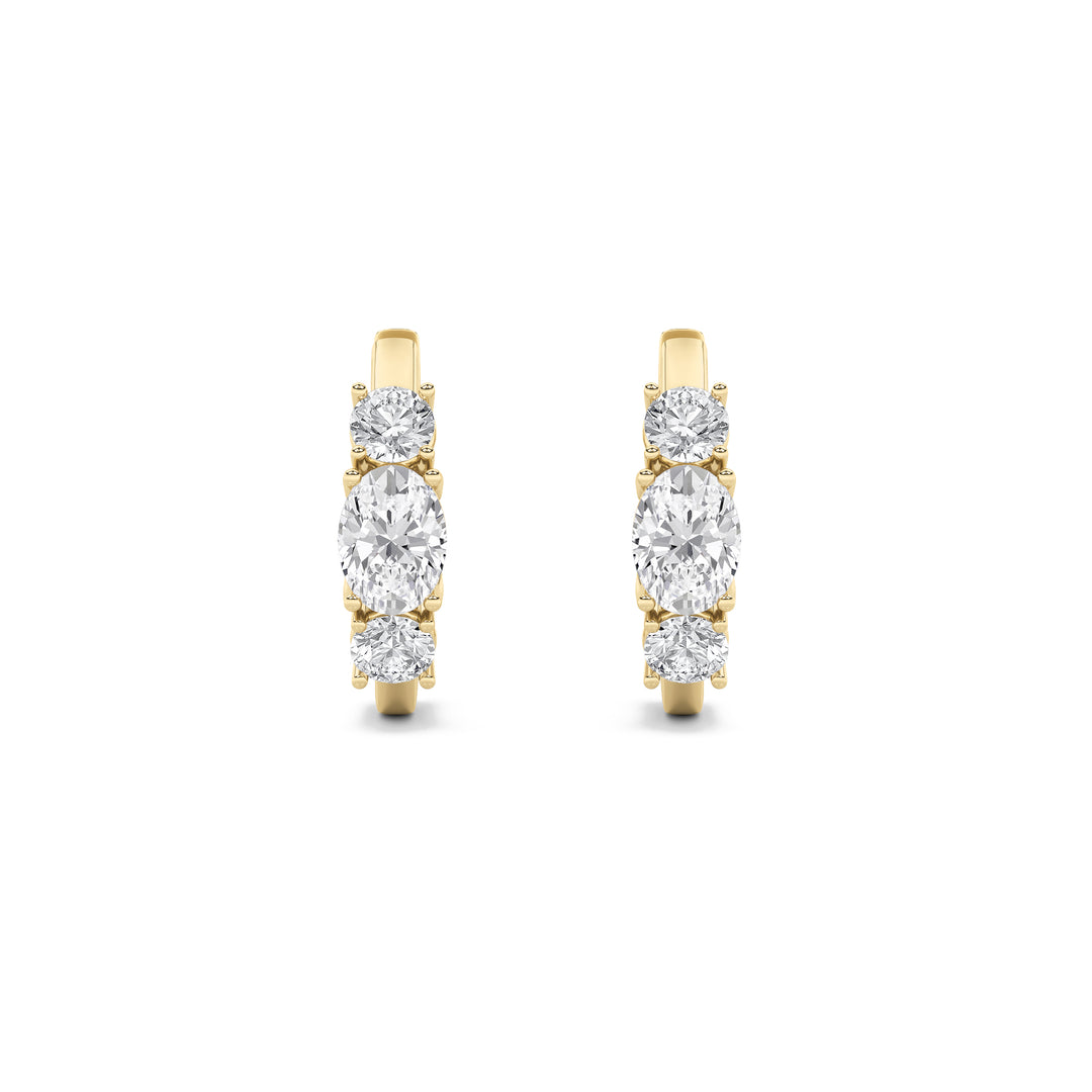 2.5Cttw Oval Shaped Lab Grown Diamond (G/VS) Three Stone Huggie Earrings in 14K Gold