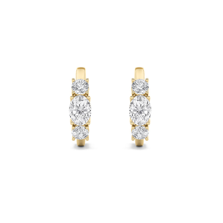2.5Cttw Oval Shaped Lab Grown Diamond (G/VS) Three Stone Huggie Earrings in 14K Gold