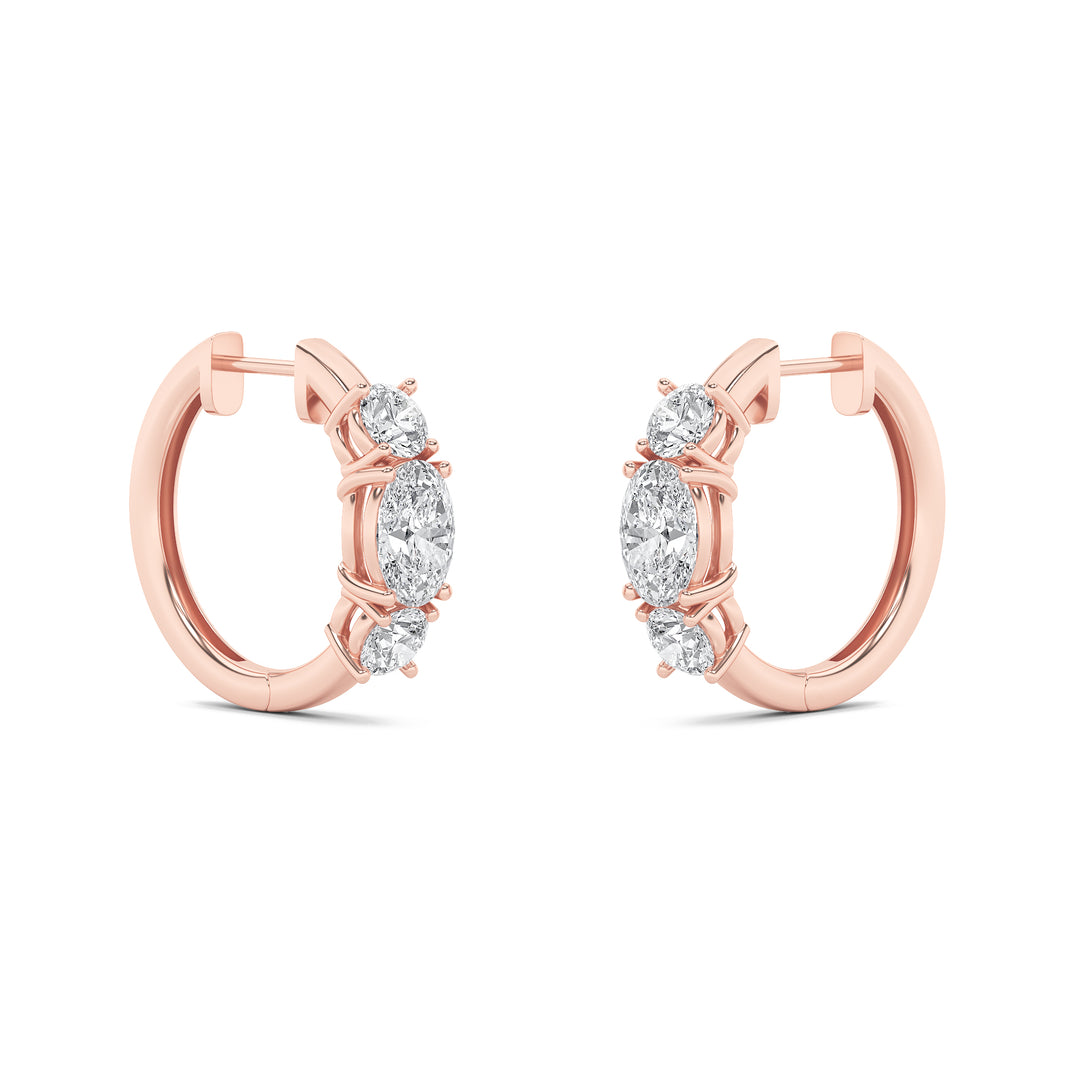 2.5Cttw Oval Shaped Lab Grown Diamond (F/VS) Three Stone Huggie Earrings in 14K Gold