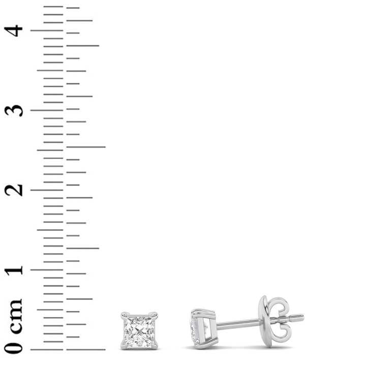 1CTW Princess Shaped Lab Grown Diamond (F/VS) Classic Basket Set Stud Earrings in 14K Gold