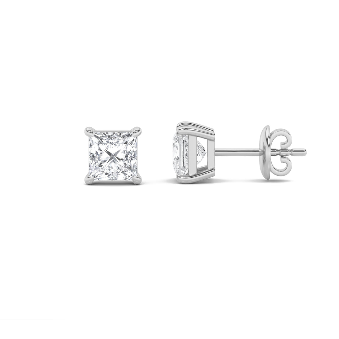 1CTW Princess Shaped Lab Grown Diamond (F/VVS) Classic Basket Set Stud Earrings in 14K Gold
