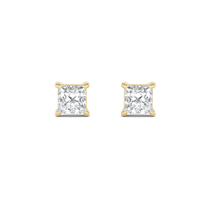 1CTW Princess Shaped Lab Grown Diamond (F/VS) Classic Basket Set Stud Earrings in 14K Gold