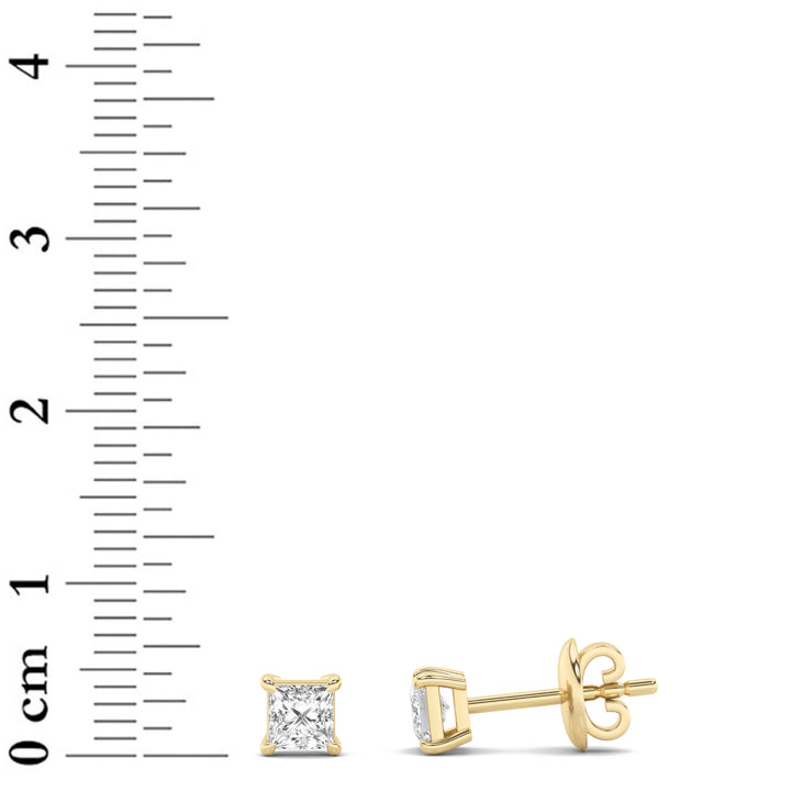 1CTW Princess Shaped Lab Grown Diamond (F/VS) Classic Basket Set Stud Earrings in 14K Gold