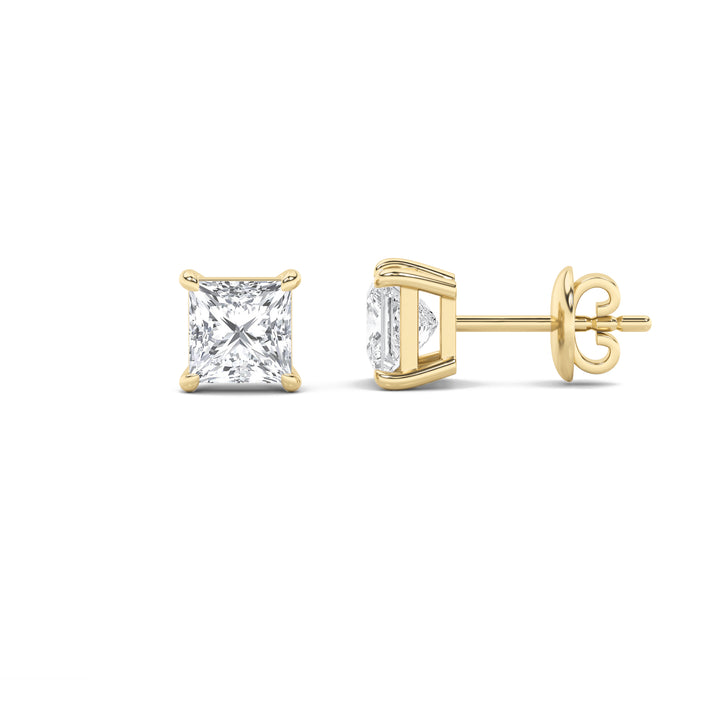 1CTW Princess Shaped Lab Grown Diamond (G/VS) Classic Basket Set Stud Earrings in 14K Gold
