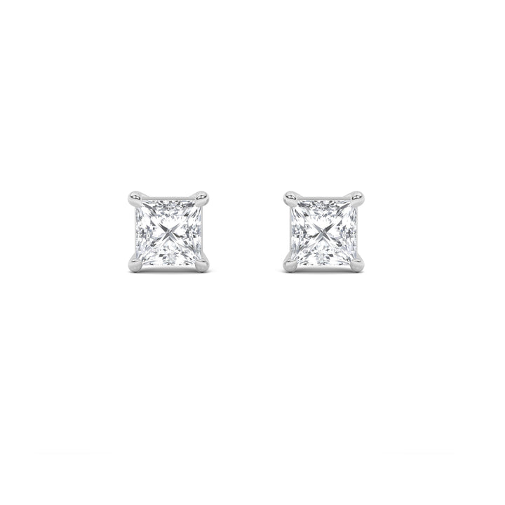 2CTW Princess Shaped Lab Grown Diamond (F/VS) Classic Basket Set Stud Earrings in 14K Gold