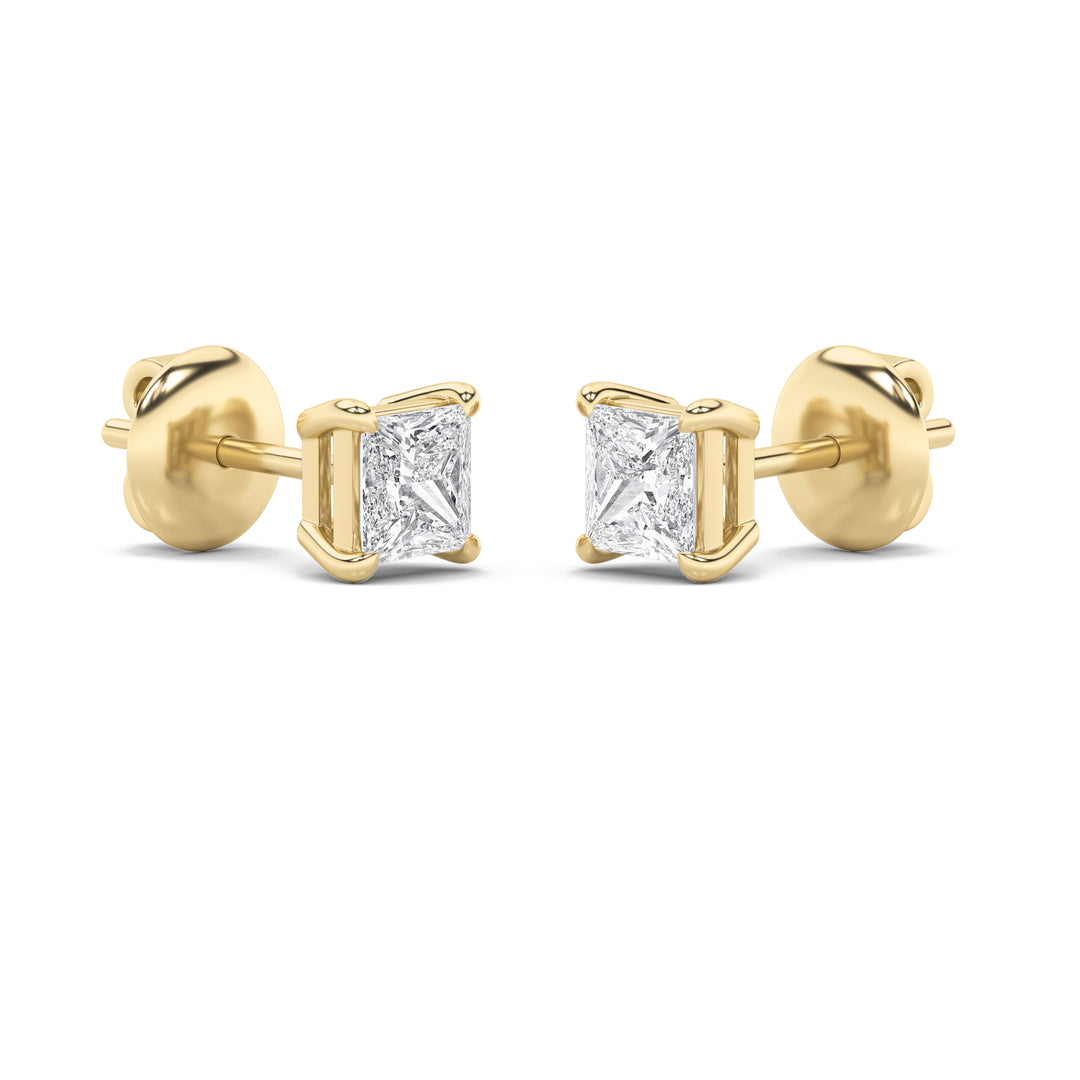 2CTW Princess Shaped Lab Grown Diamond (G/VS) Classic Basket Set Stud Earrings in 14K Gold