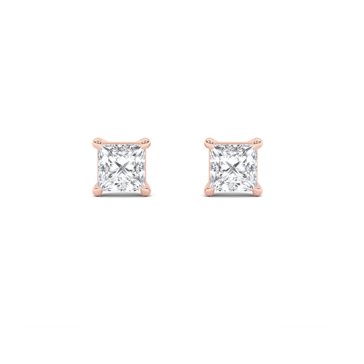 2CTW Princess Shaped Lab Grown Diamond (F/VS) Classic Basket Set Stud Earrings in 14K Gold