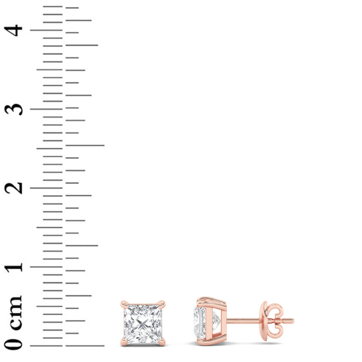 2CTW Princess Shaped Lab Grown Diamond (F/VS) Classic Basket Set Stud Earrings in 14K Gold