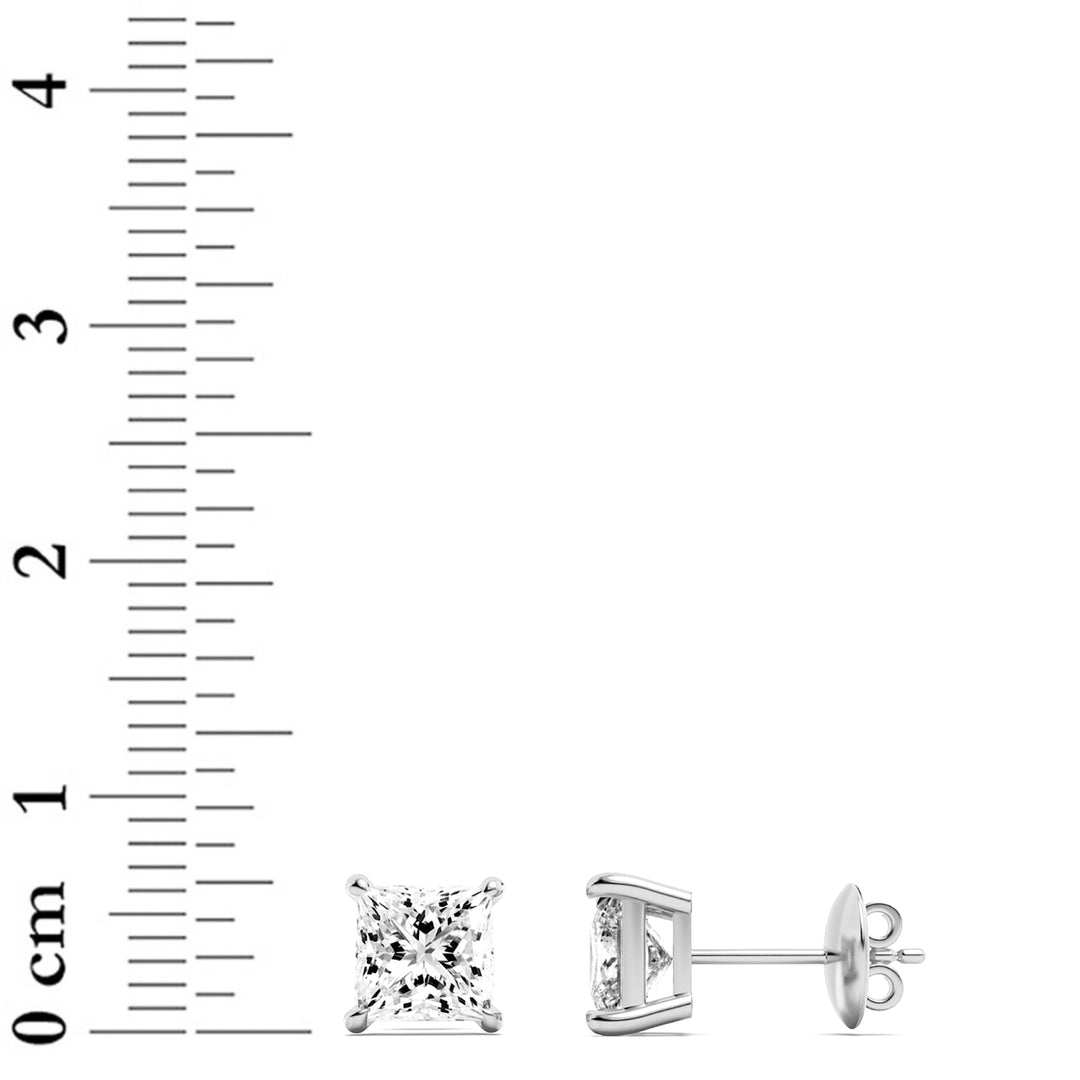 3CTW Princess Shaped Lab Grown Diamond (F/VS) Classic Basket Set Stud Earrings in 14K Gold