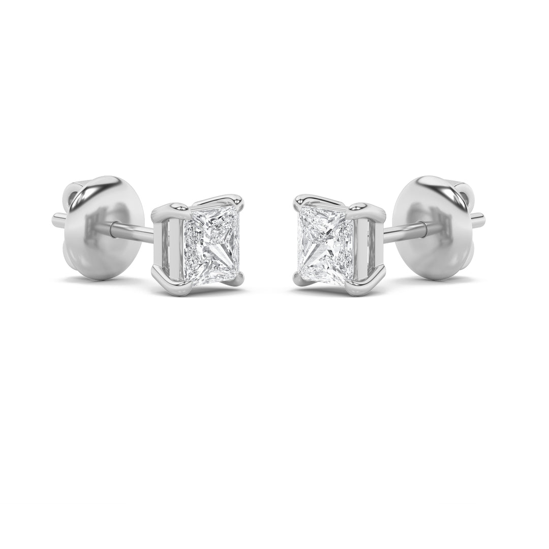 3CTW Princess Shaped Lab Grown Diamond (G/VS) Classic Basket Set Stud Earrings in 14K Gold