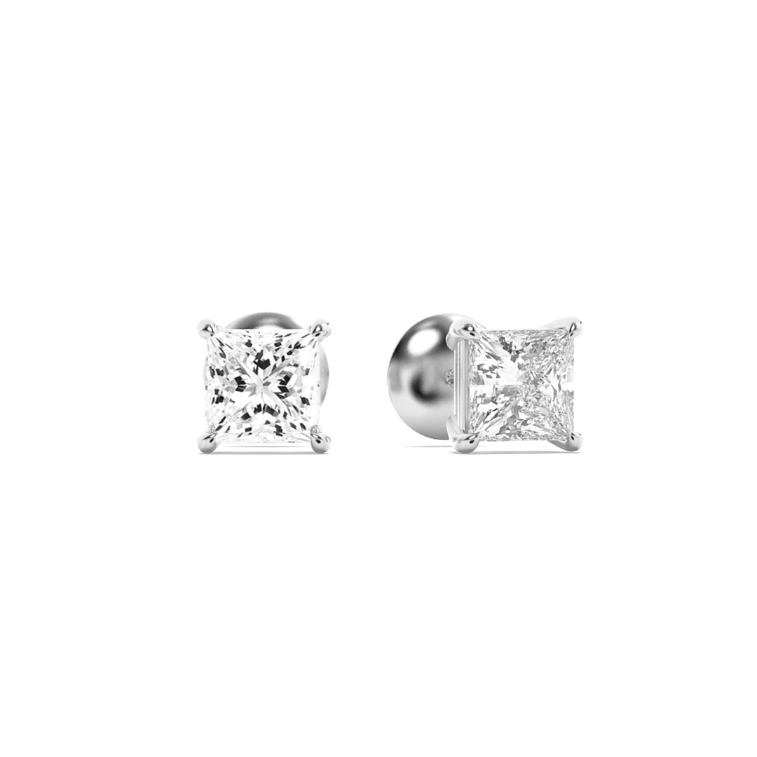 3CTW Princess Shaped Lab Grown Diamond (G/VS) Classic Basket Set Stud Earrings in 14K Gold