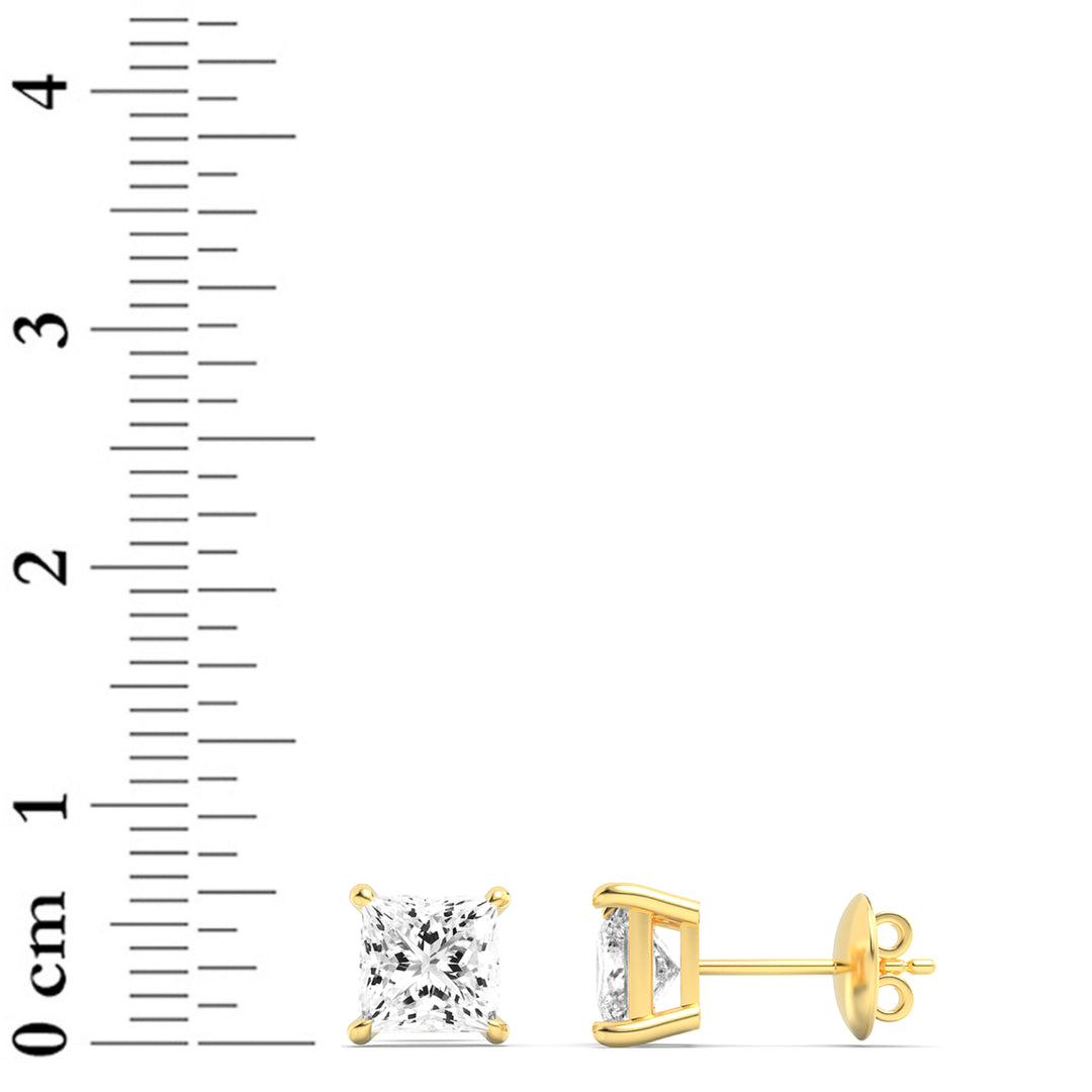 3CTW Princess Shaped Lab Grown Diamond (F/VS) Classic Basket Set Stud Earrings in 14K Gold