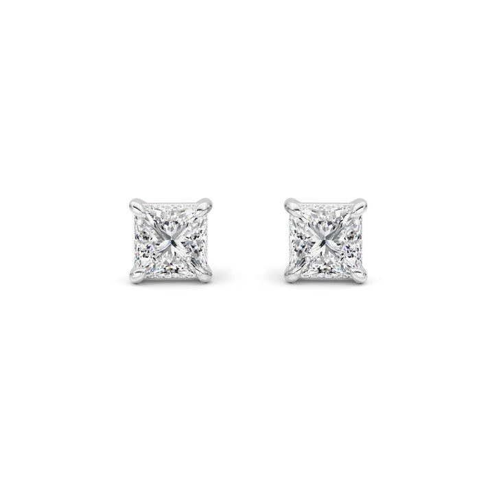 4Cttw Princess Shaped Lab Grown Diamond (F/VS) Classic Basket Set Stud Earrings in 14K Gold