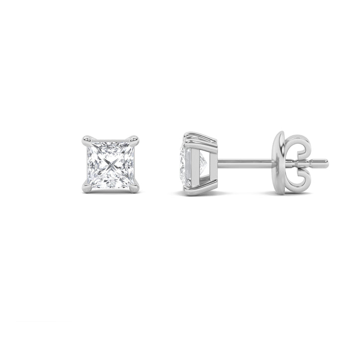 4Cttw Princess Shaped Lab Grown Diamond (G/VS) Classic Basket Set Stud Earrings in 14K Gold