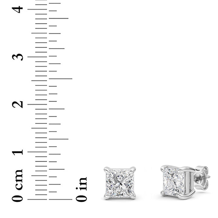 4Cttw Princess Shaped Lab Grown Diamond (G/VS) Classic Basket Set Stud Earrings in 14K Gold