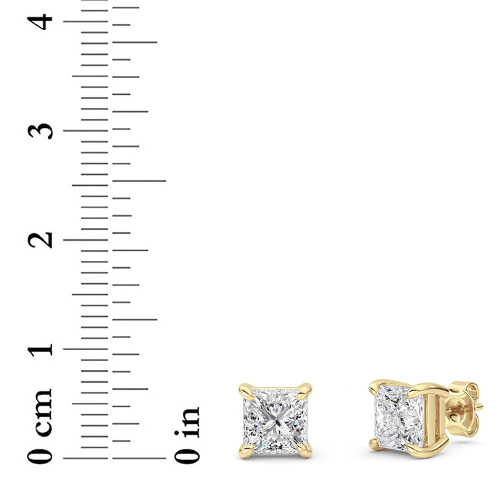 4Cttw Princess Shaped Lab Grown Diamond (F/VS) Classic Basket Set Stud Earrings in 14K Gold