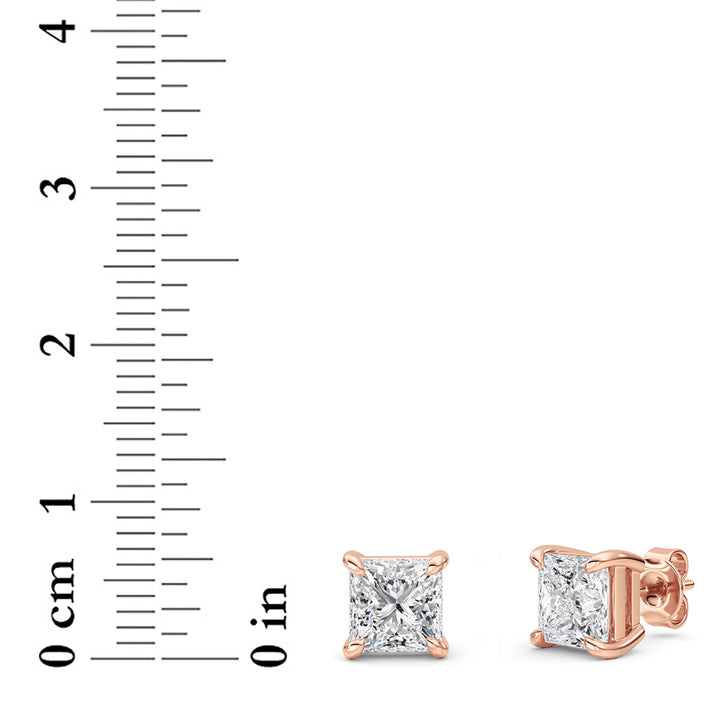 4Cttw Princess Shaped Lab Grown Diamond (F/VS) Classic Basket Set Stud Earrings in 14K Gold