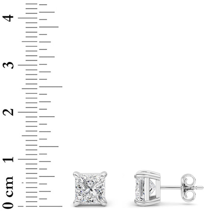 5Cttw Princess Shaped Lab Grown Diamond (G/VS) Classic Basket Set Stud Earrings in 14K Gold