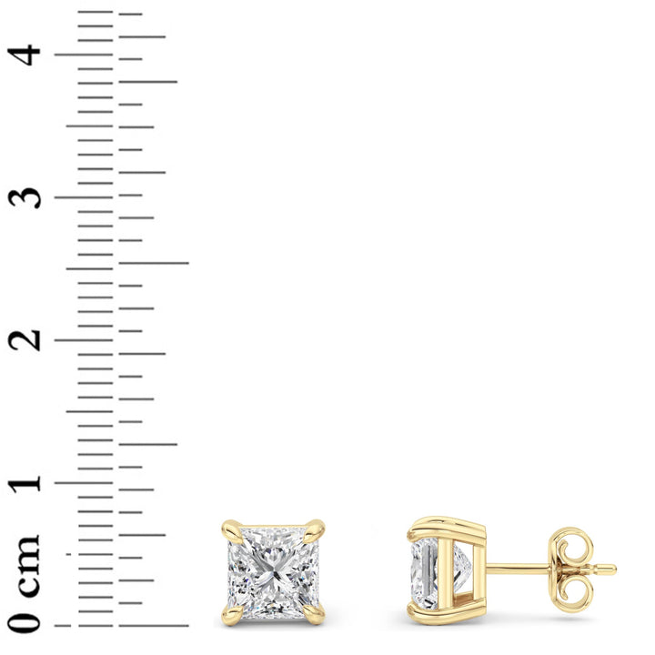 5Cttw Princess Shaped Lab Grown Diamond (F/VS) Classic Basket Set Stud Earrings in 14K Gold