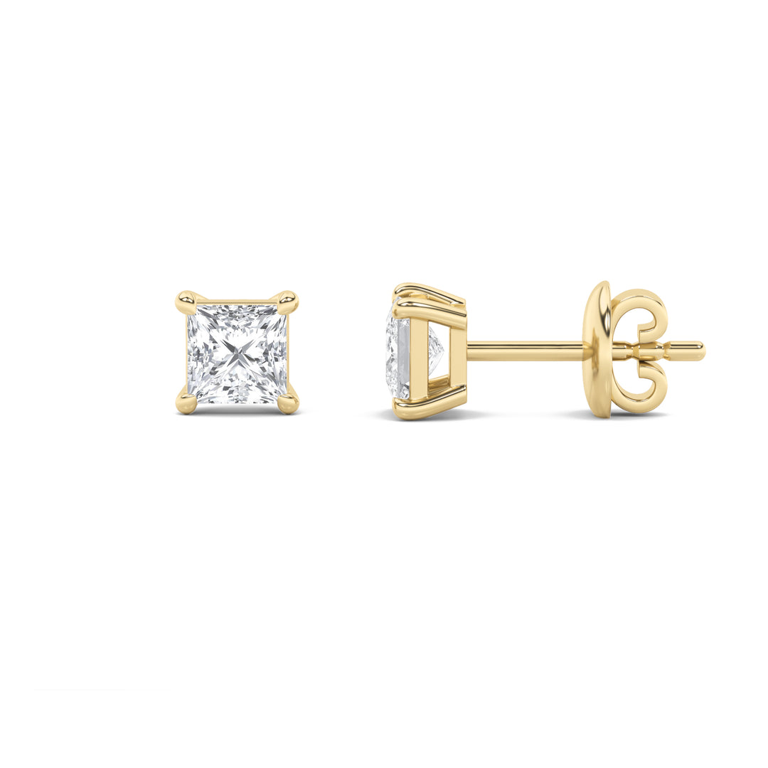 5Cttw Princess Shaped Lab Grown Diamond (G/VS) Classic Basket Set Stud Earrings in 14K Gold