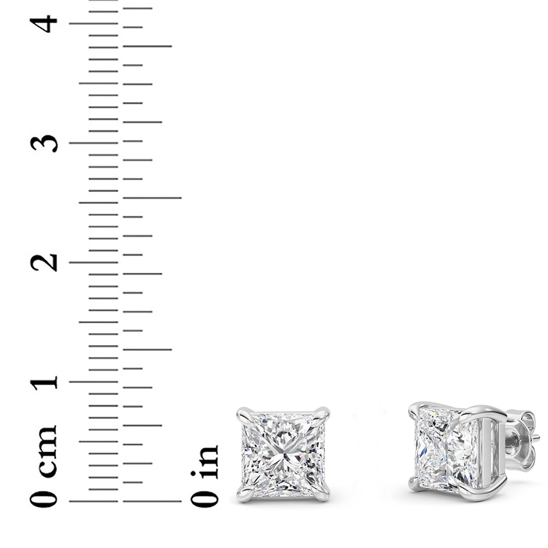 6Cttw Princess Shaped Lab Grown Diamond (F/VS) Classic Basket Set Stud Earrings in 14K Gold