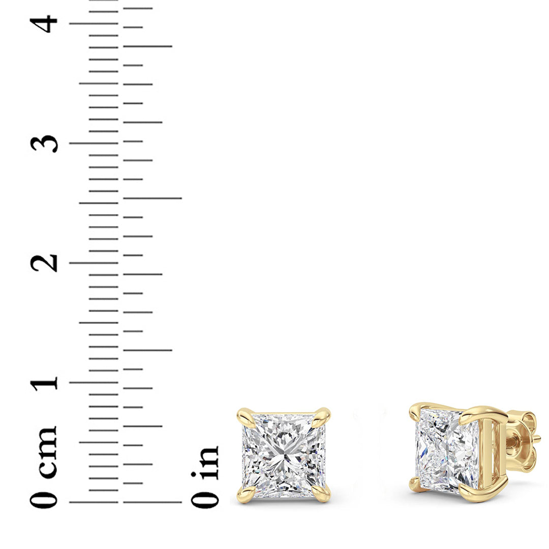 6Cttw Princess Shaped Lab Grown Diamond (F/VS) Classic Basket Set Stud Earrings in 14K Gold