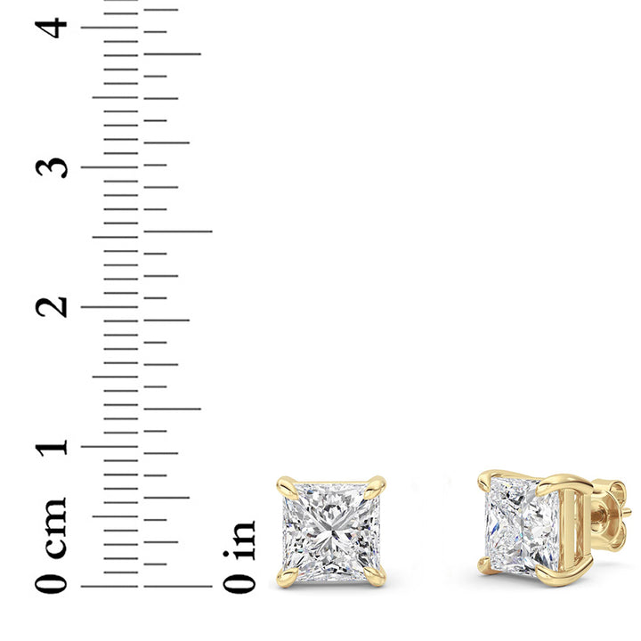 6Cttw Princess Shaped Lab Grown Diamond (F/VS) Classic Basket Set Stud Earrings in 14K Gold
